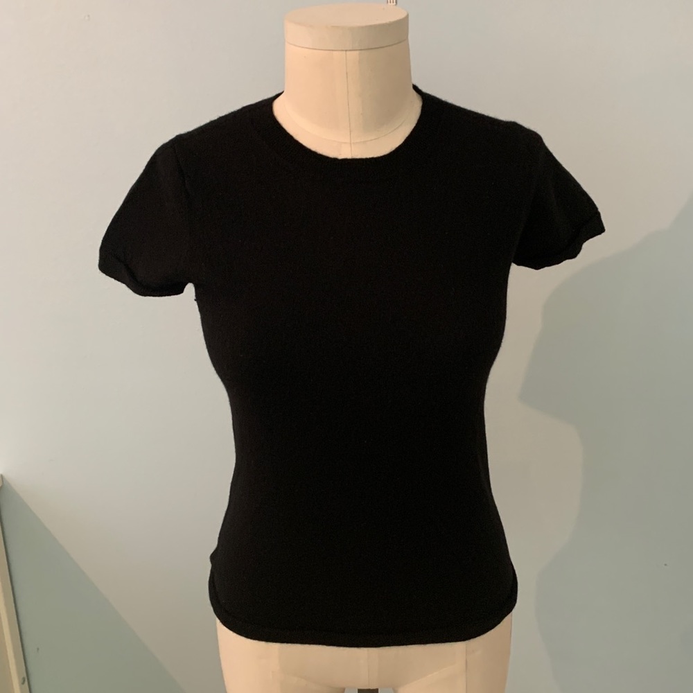 Banana Republic Extra Fine Italian Merino Wool Black Crew Neck Short Sleeve